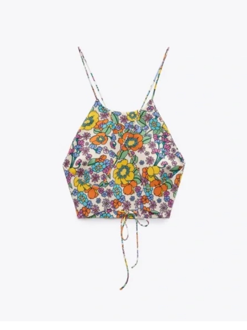 Zara Floral Hexagon Crop Top - Yellow, Orange, Green, Purple